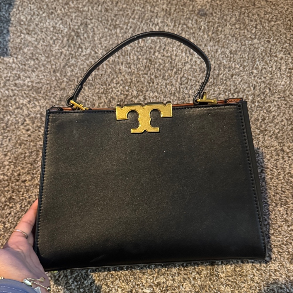 Tory Burch Black Satchel with Gold Logo